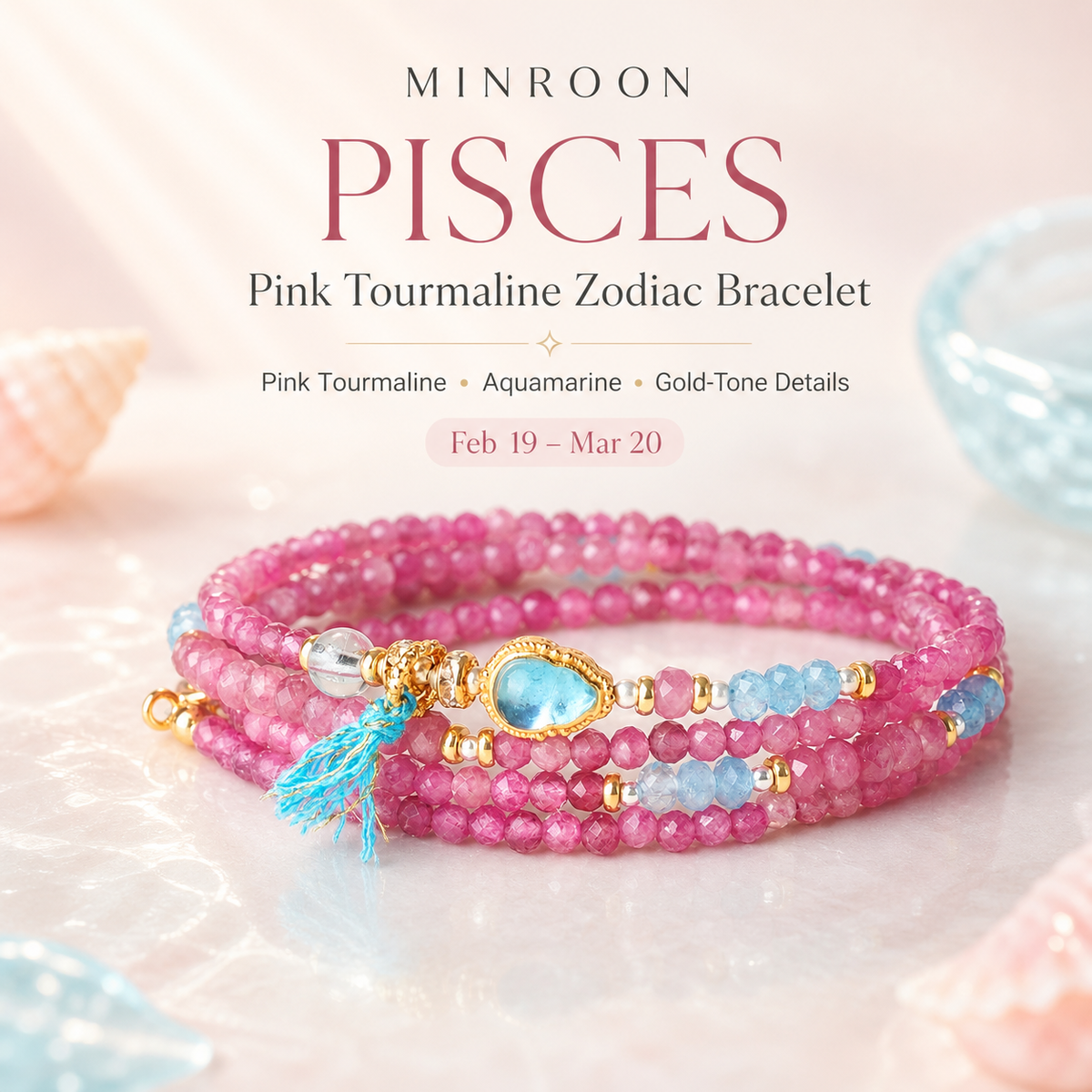 Pisces Pink Tourmaline Zodiac Bracelet