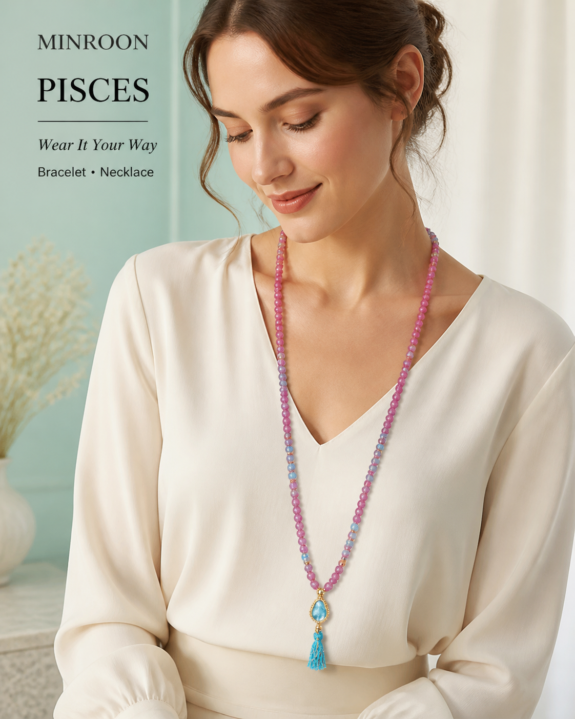 Pisces convertible bracelet worn as necklace