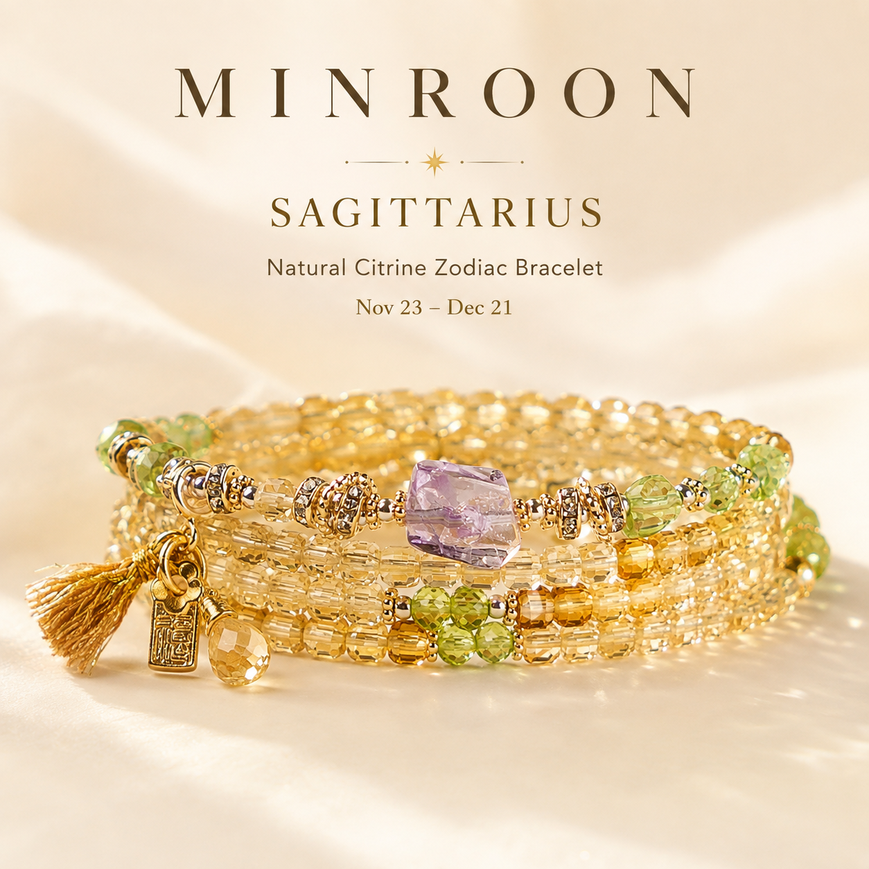 Sagittarius Natural Citrine Zodiac Bracelet by MINROON