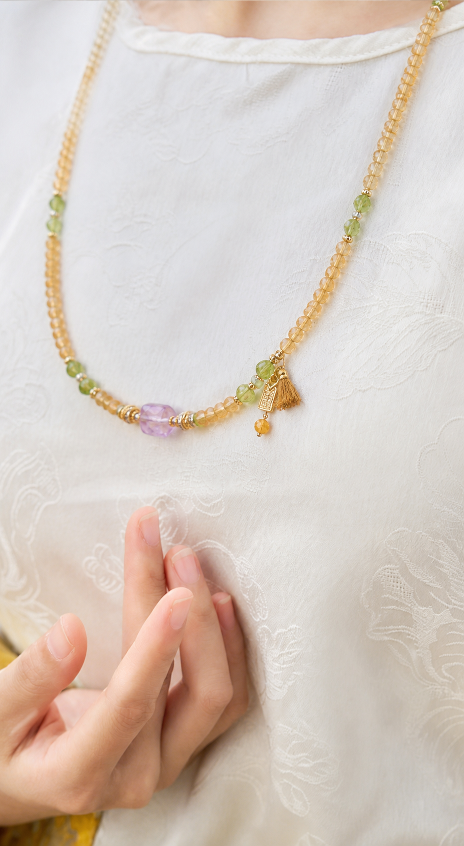 Sagittarius citrine convertible necklace worn by model