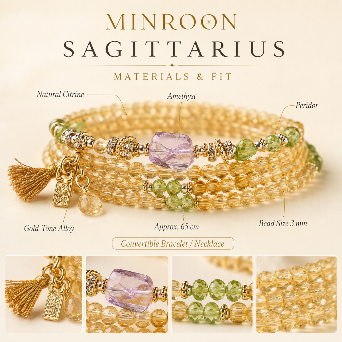 Sagittarius citrine bracelet materials and fit