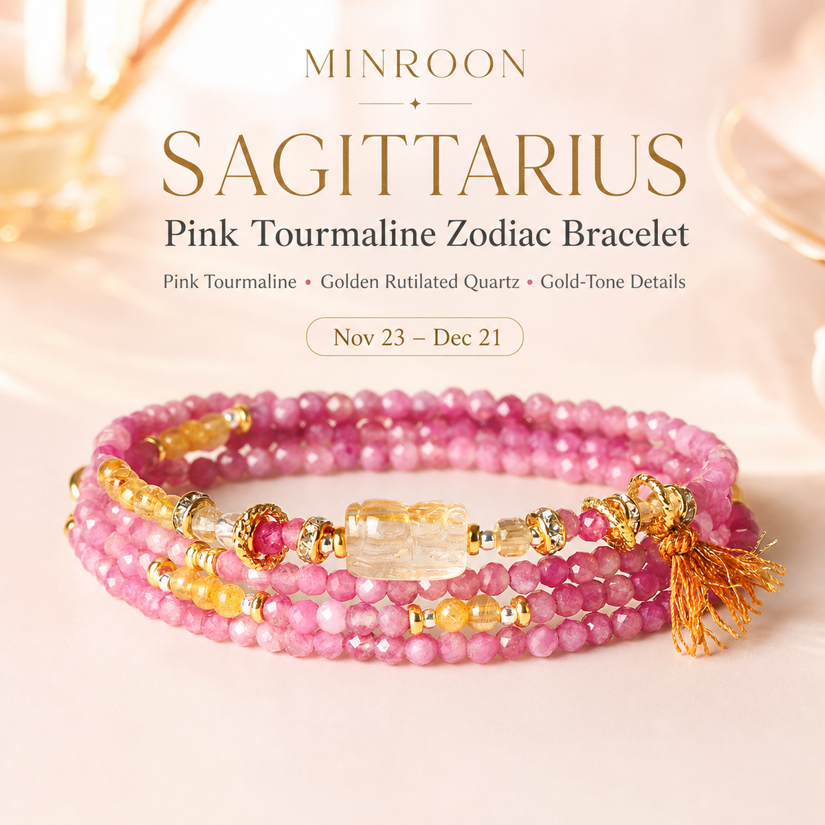 Sagittarius Pink Tourmaline Zodiac Bracelet