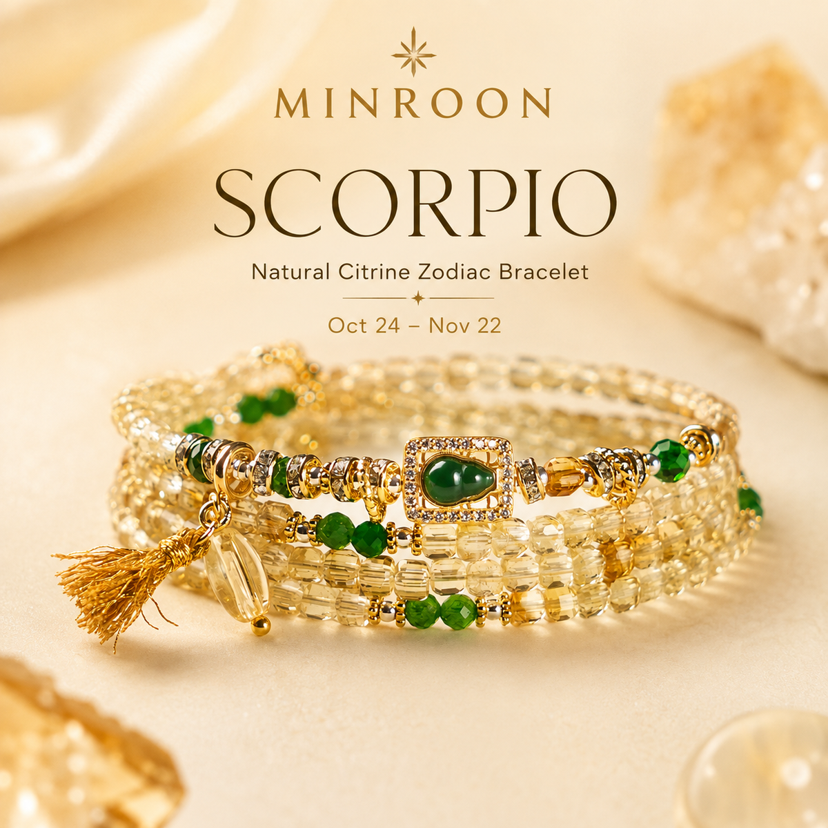 Scorpio natural citrine zodiac bracelet by MINROON