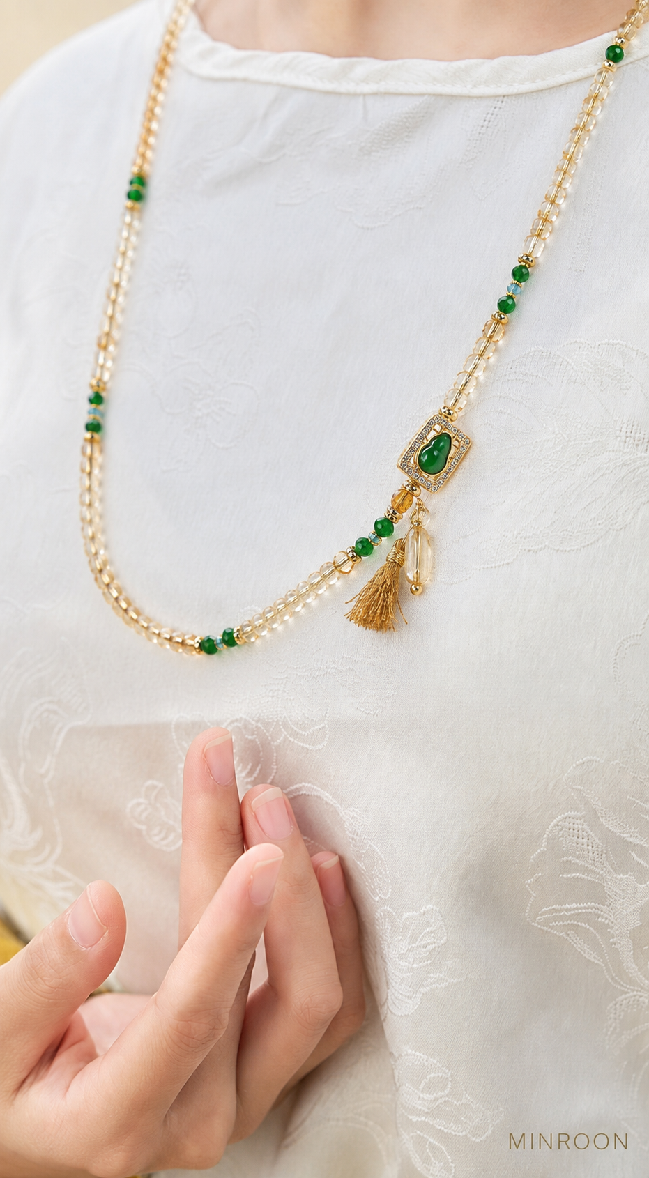 Scorpio natural citrine convertible necklace worn