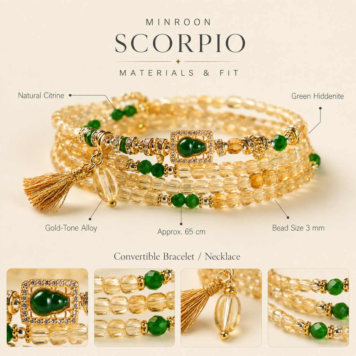 Scorpio natural citrine bracelet materials and fit