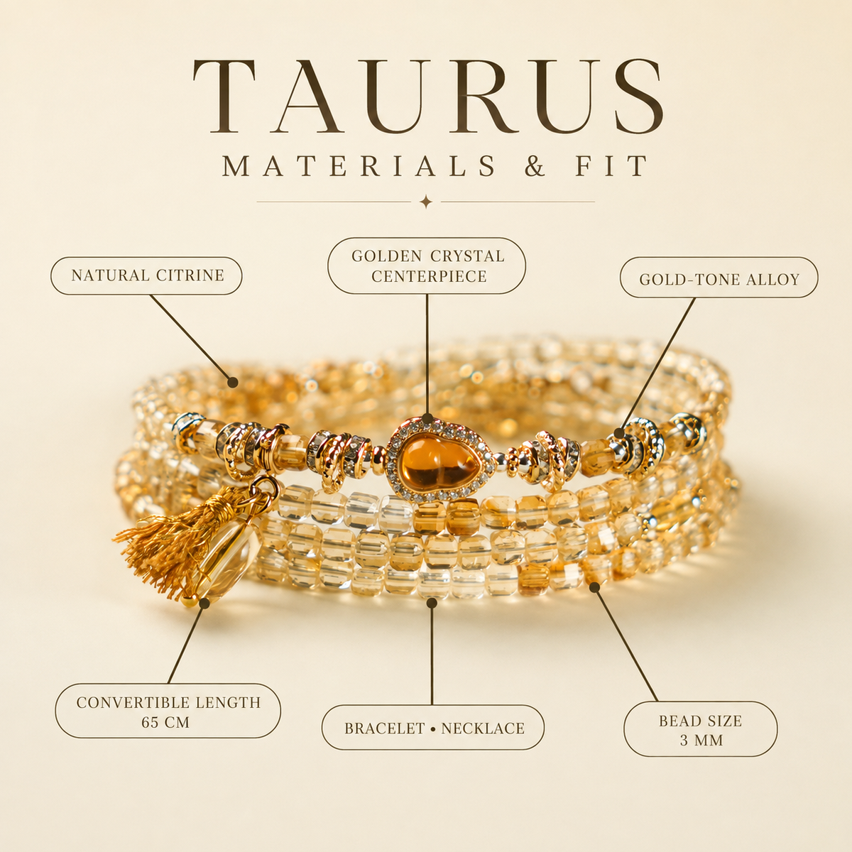 Taurus citrine bracelet materials and fit