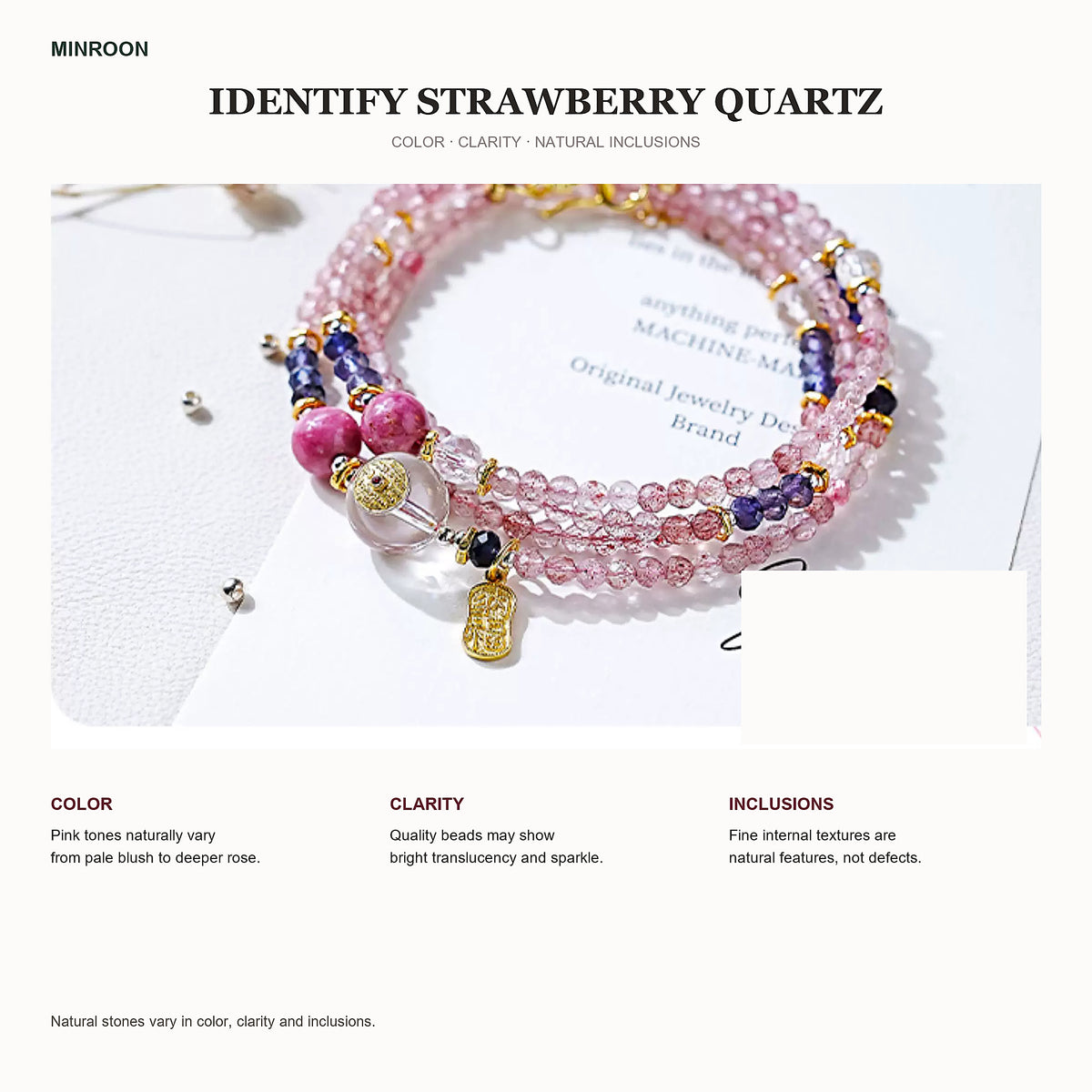 English guide to strawberry quartz color clarity and natural inclusions