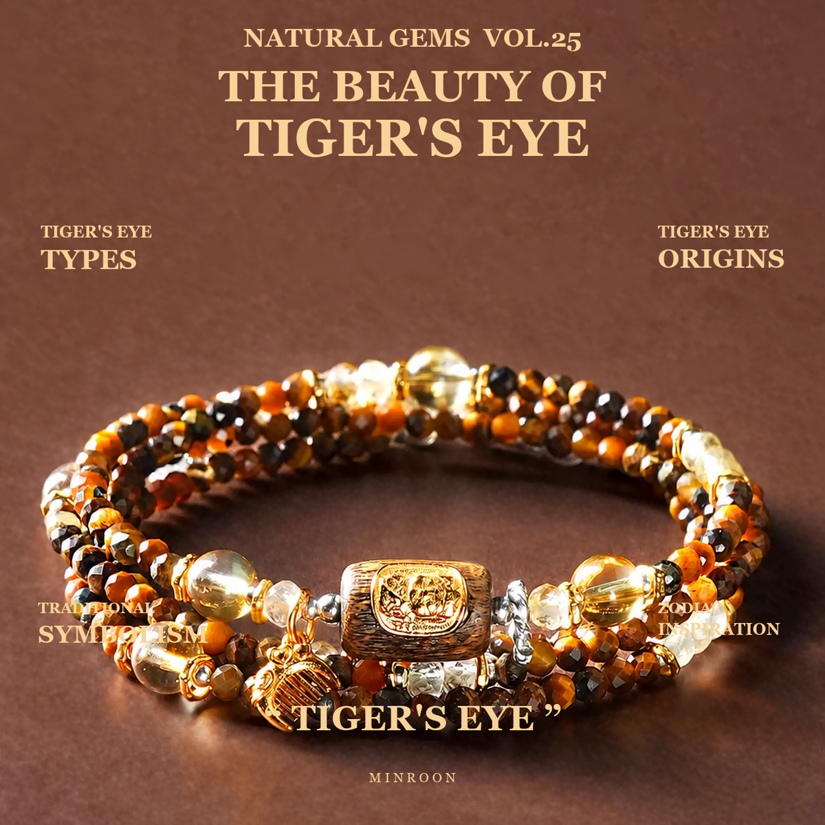 MINROON full-bleed Natural Gems tiger's eye editorial cover