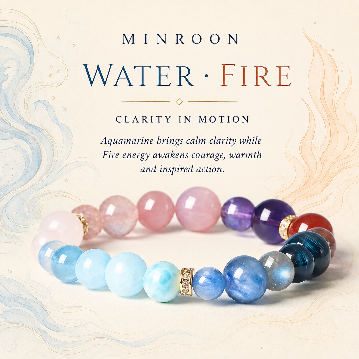 Aquamarine Water Fire Five Elements Bracelet closeup